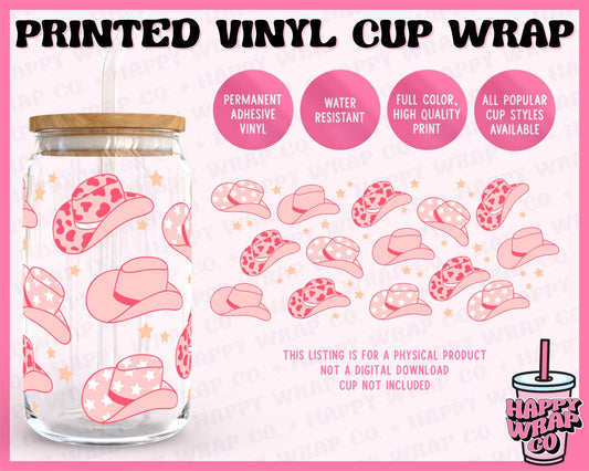 Pink Cowgirl Hats 2.0 - Vinyl Beer Can Glass Wrap