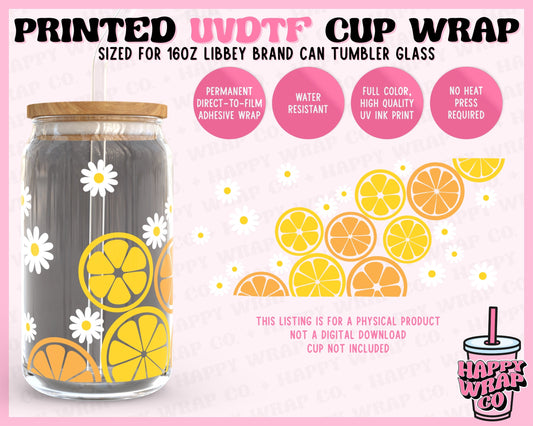 Citrus Daisies - UVDTF Beer Can Glass Wrap (Ready-to-Ship)