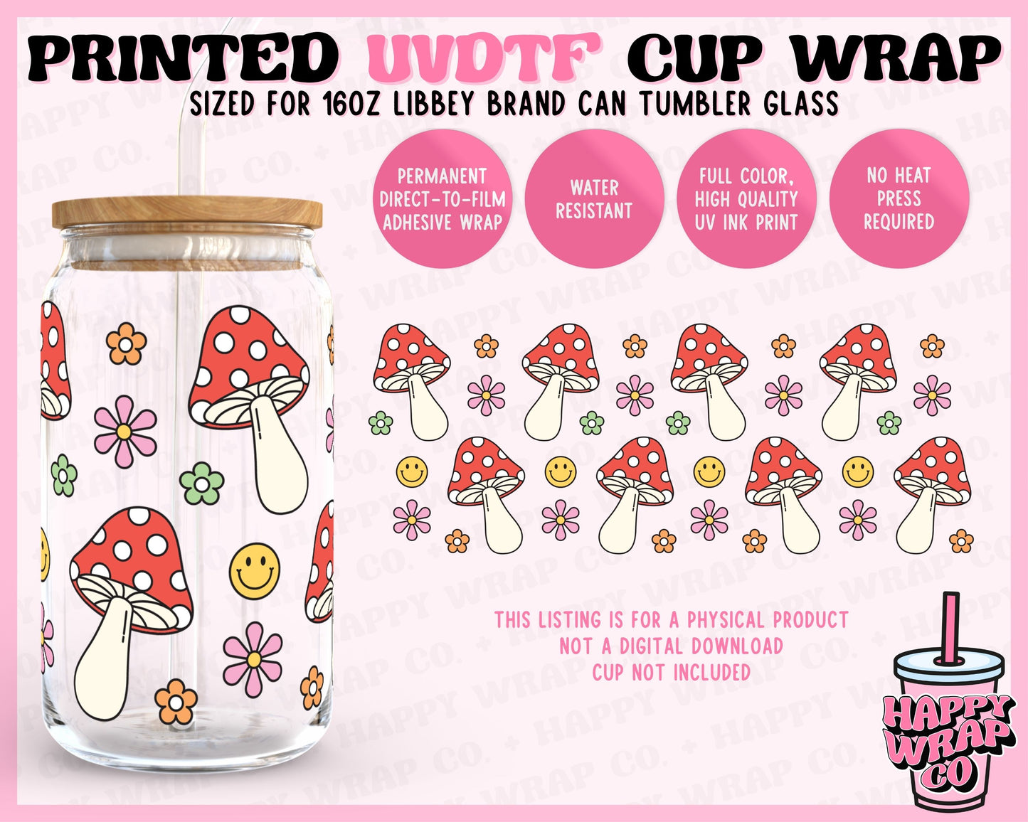 Trendy Mushrooms - UVDTF Beer Can Glass Wrap (Ready-to-Ship)