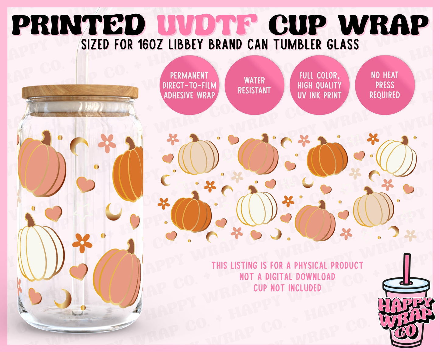 Boho Pumpkins - UVDTF Beer Can Glass Wrap (Ready-to-Ship)