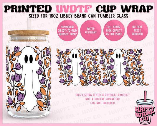 Ghosts and Flowers - UVDTF Beer Can Glass Wrap (Ready-to-Ship)