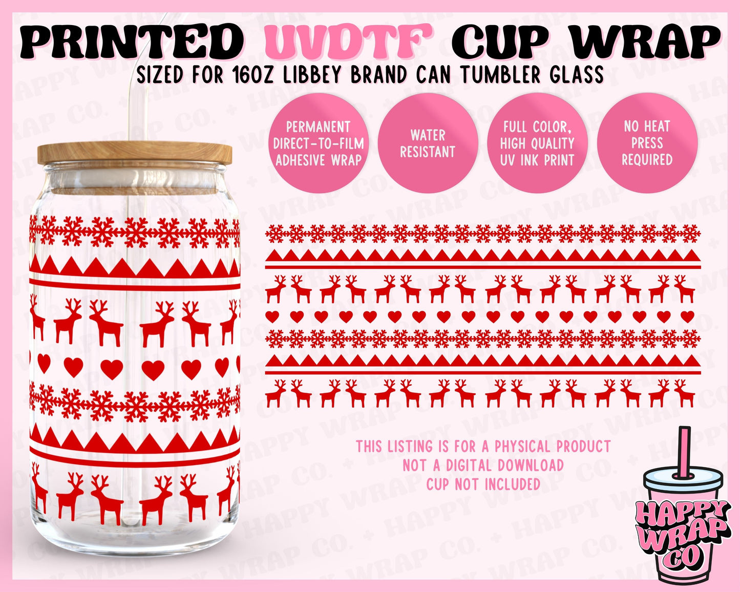 Christmas Fair Isle - UVDTF Beer Can Glass Wrap (Ready-to-Ship)