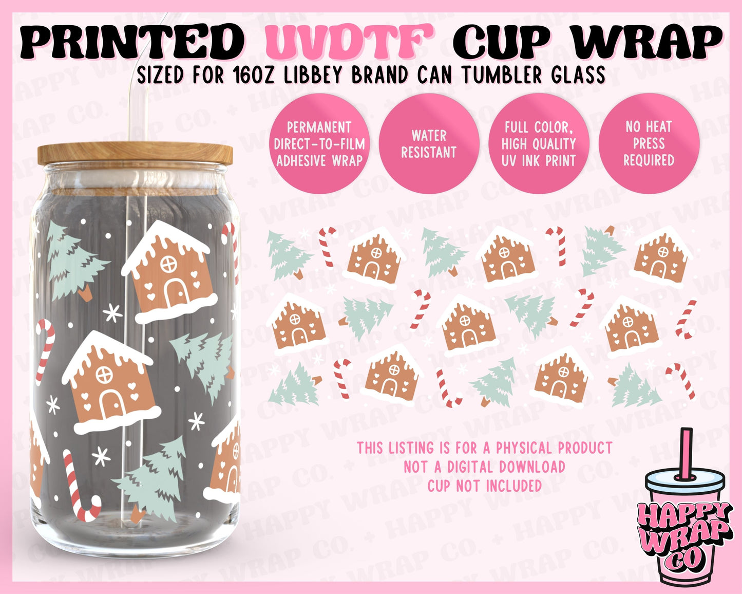 Gingerbread Houses - UVDTF Beer Can Glass Wrap (Ready-to-Ship)