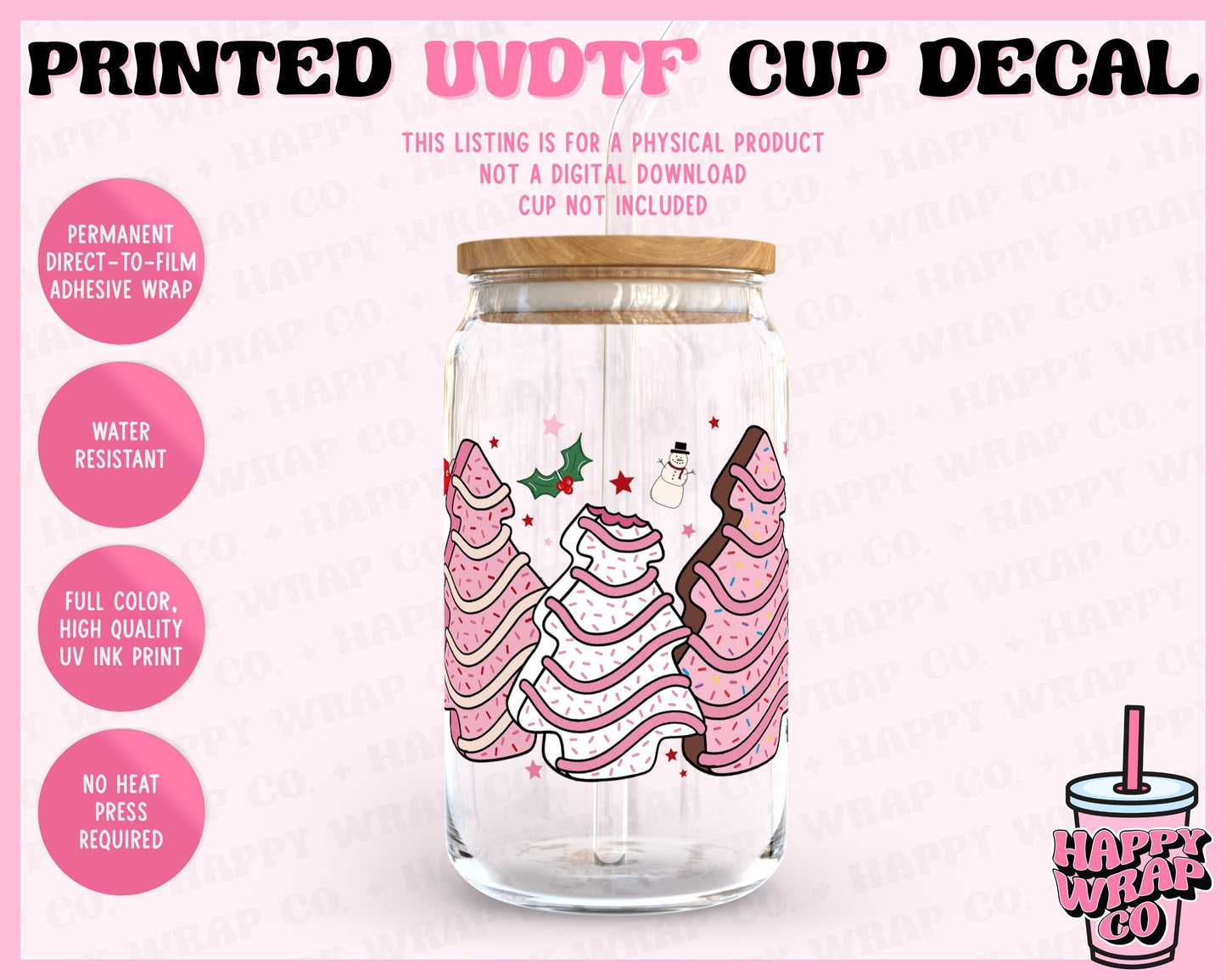 Pink Christmas Cakes - UVDTF Cup Decal (Ready-to-Ship)