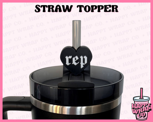 Black Rep Heart - Straw Topper