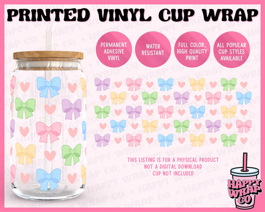 Cute Bows and Hearts - Vinyl Beer Can Glass Wrap