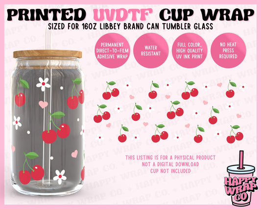 Cherries and Hearts - UVDTF Beer Can Glass Wrap (Ready-to-Ship)