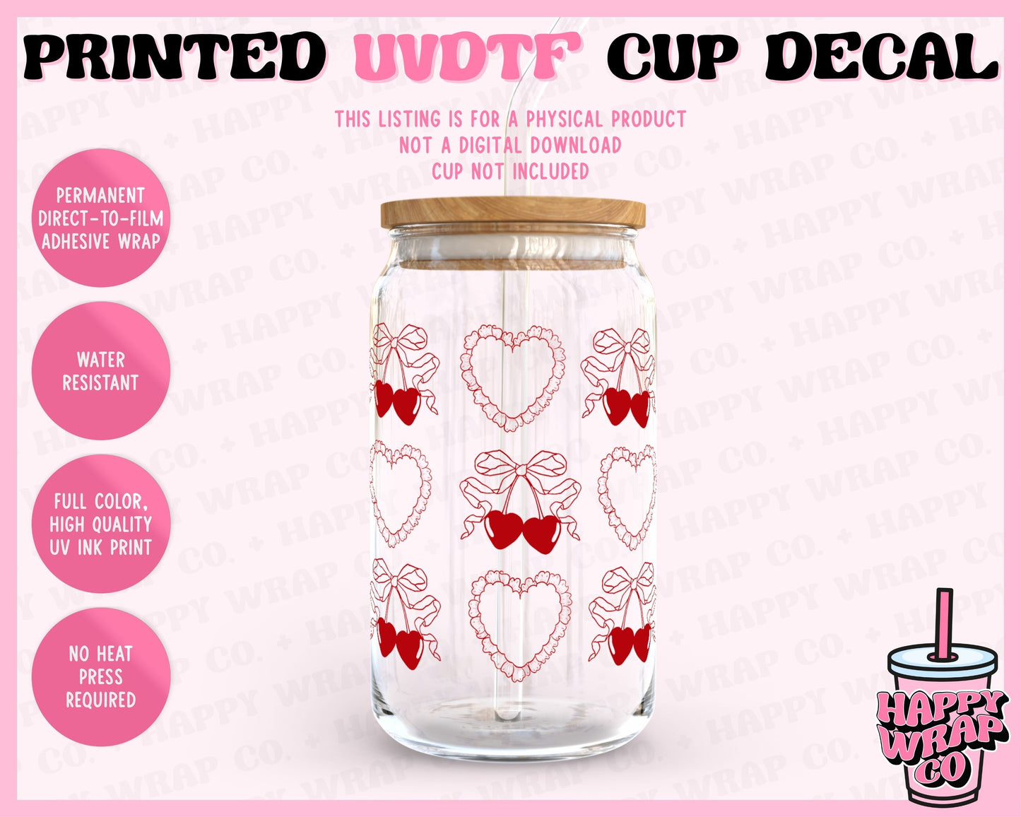 Cherry Bows and Lace - UVDTF Cup Decal (Ready-to-Ship)