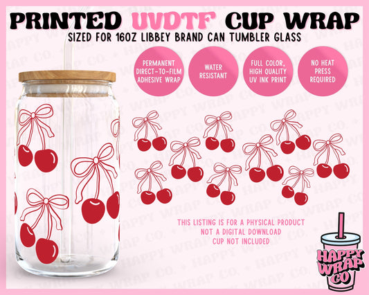 Cherries and Bows - UVDTF Beer Can Glass Wrap (Ready-to-Ship)