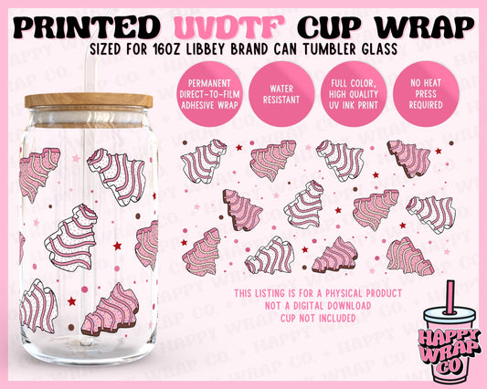 Pink Christmas Tree Cakes - UVDTF Beer Can Glass Wrap (Ready-to-Ship)