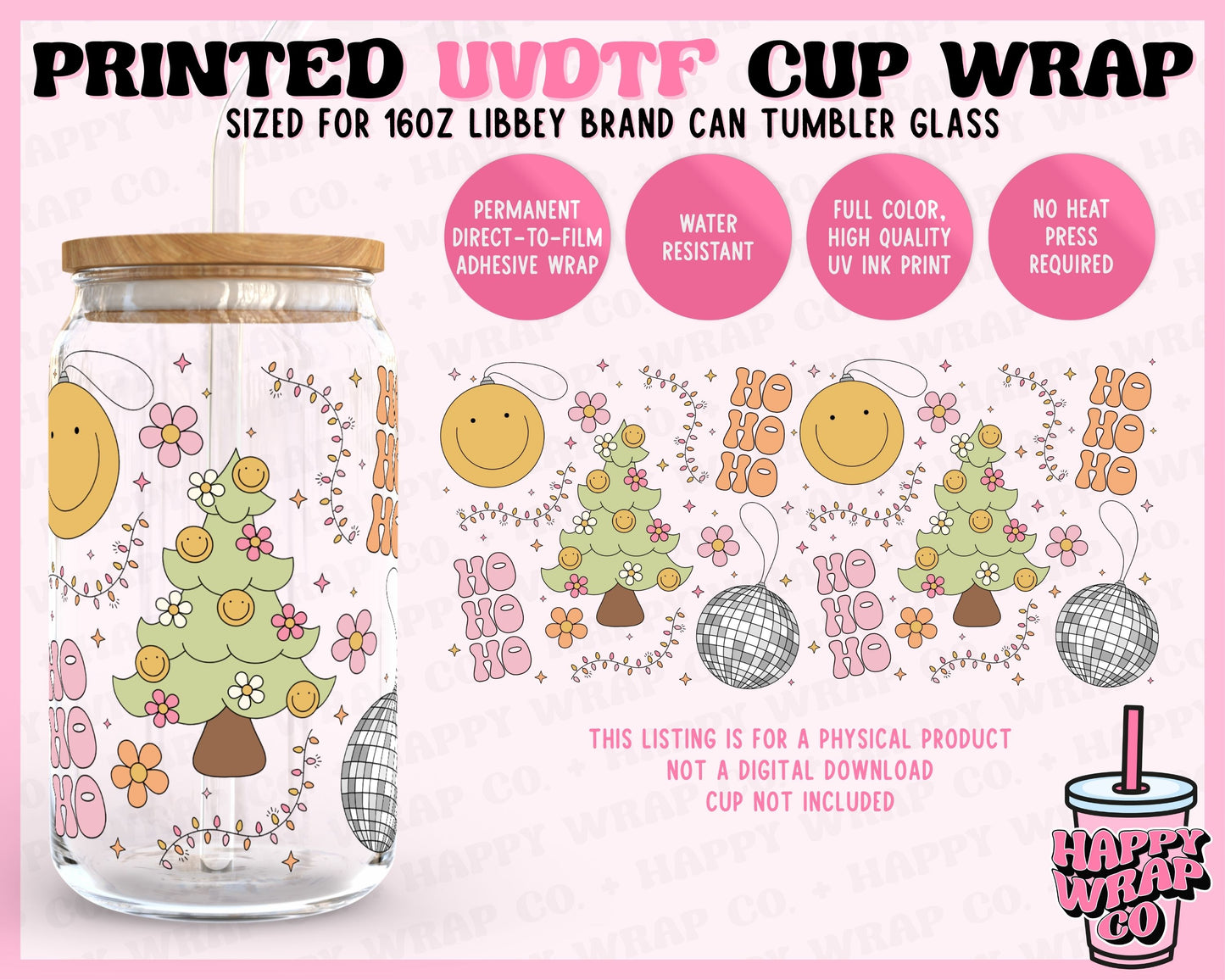 Groovy Christmas - UVDTF Beer Can Glass Wrap (Ready-to-Ship)