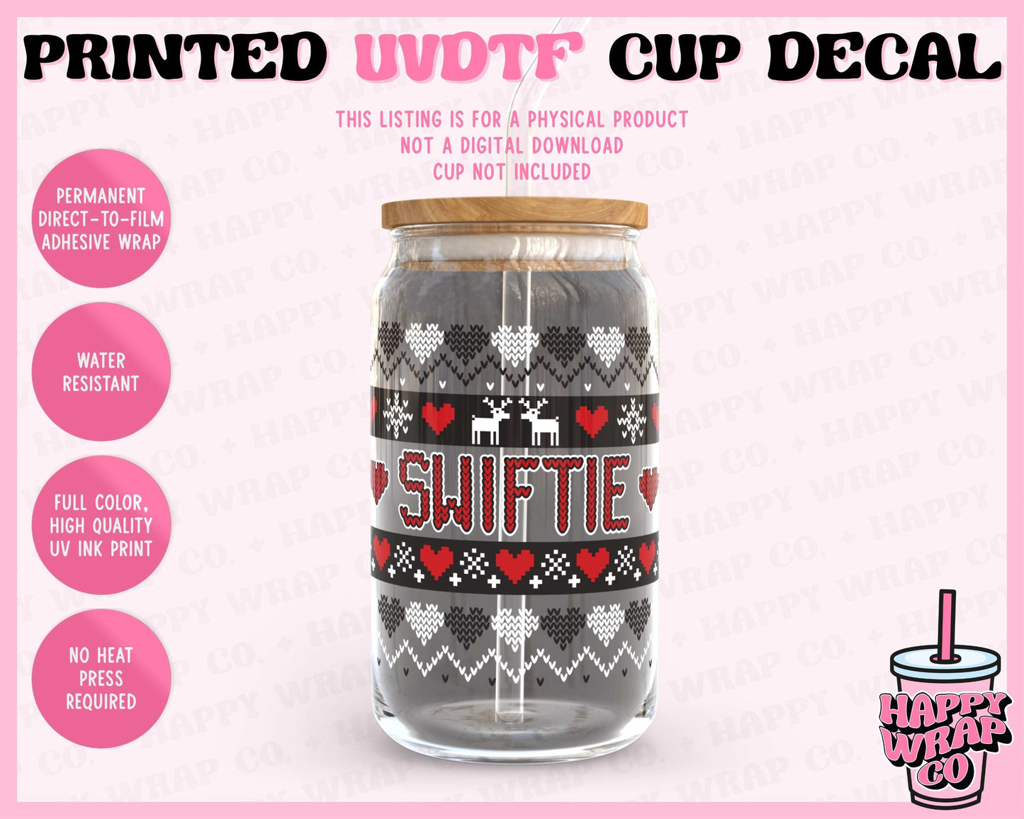 Holiday Swiftie Fair Isle - UVDTF Cup Decal (Ready-to-Ship) (Double-Sided)