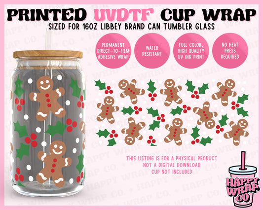 Gingerbread and Holly - UVDTF Beer Can Glass Wrap (Ready-to-Ship) (Double-Sided)