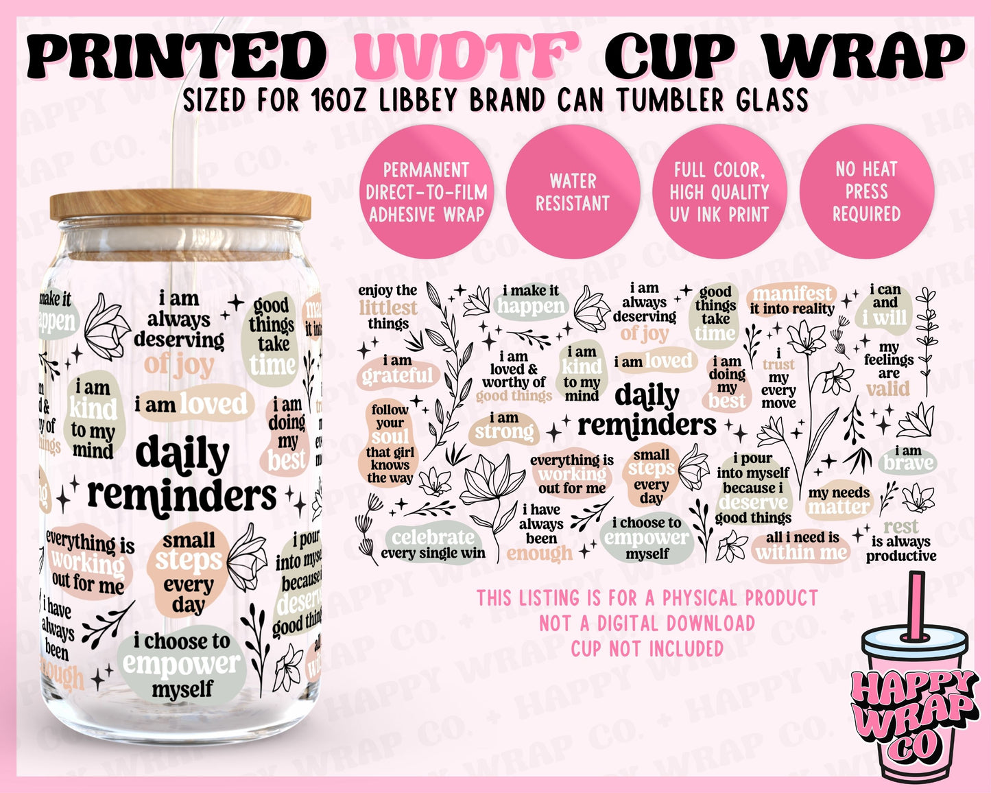 Daily Affirmations 2.0 (Clean) - UVDTF Beer Can Glass Wrap (Ready-to-Ship) (Double-Sided)