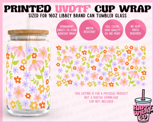 Cute Flowers - UVDTF Beer Can Glass Wrap (Ready-to-Ship) (Double-Sided)