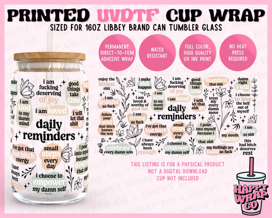 Daily Affirmations 2.0 (Vulgar) - UVDTF Beer Can Glass Wrap (Ready-to-Ship) (Double-Sided)