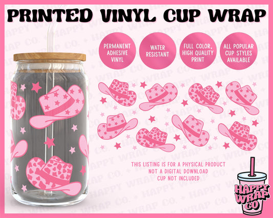 Pink Cowgirl Hats - Vinyl Beer Can Glass Wrap