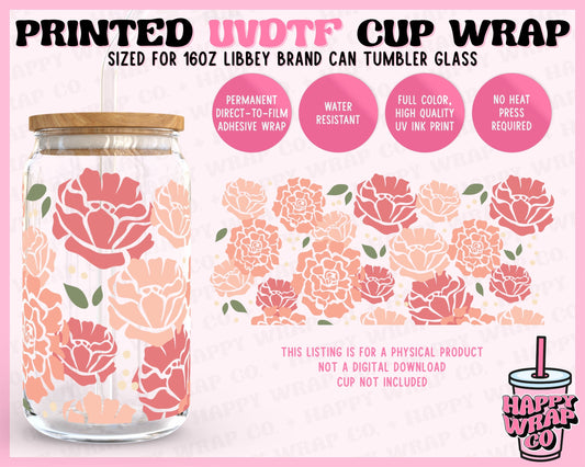 Peonies - UVDTF Beer Can Glass Wrap (Ready-to-Ship)