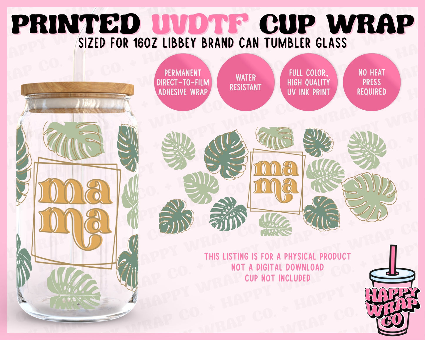 Mama Monstera - UVDTF Beer Can Glass Wrap (Ready-to-Ship)