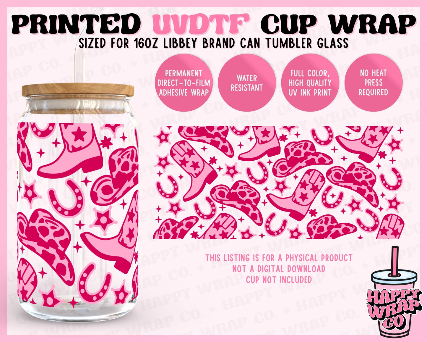 Pink Cowgirl - UVDTF Beer Can Glass Wrap (Ready-to-Ship)