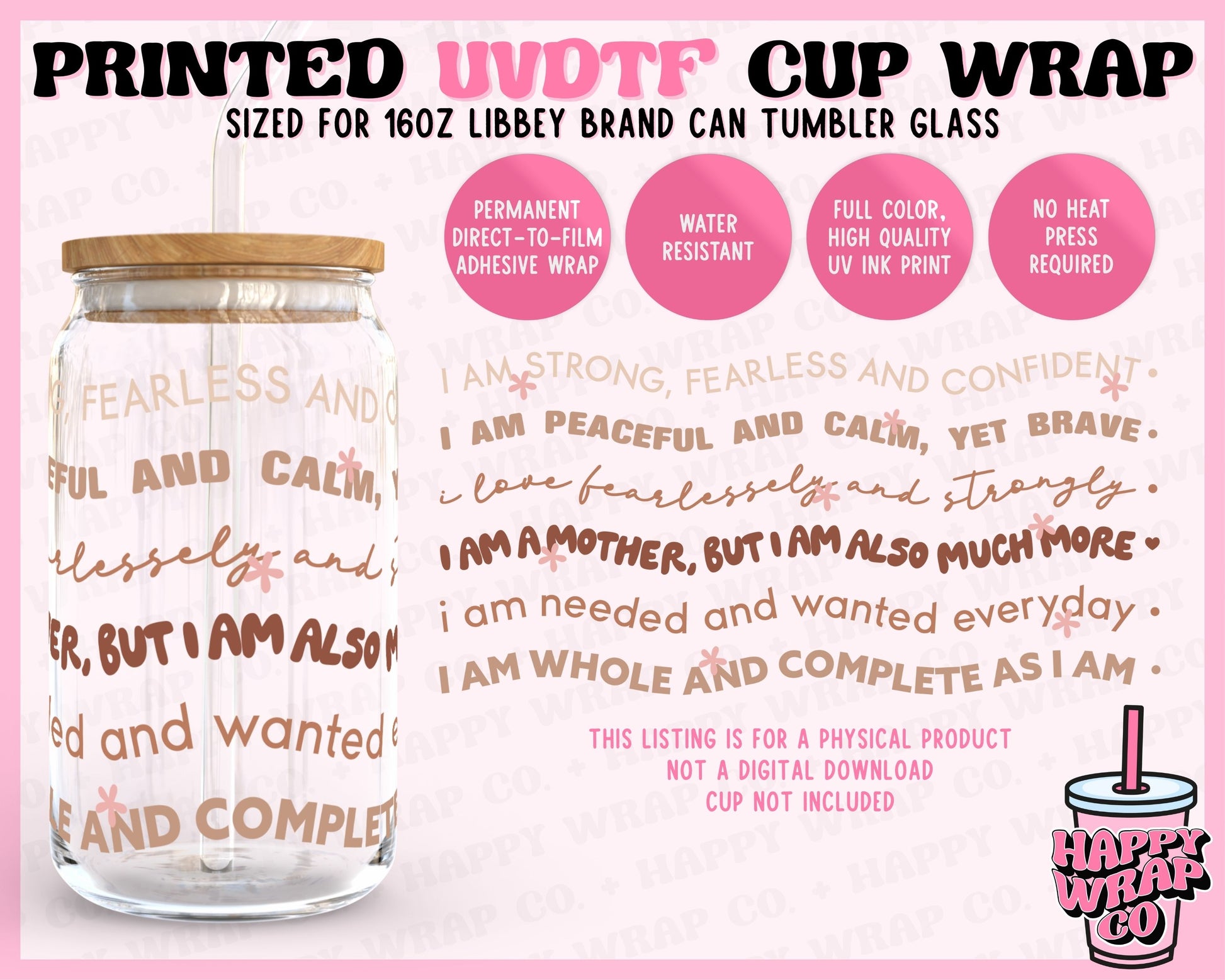 Mom Daily Affirmations Mini - UVDTF Beer Can Glass Wrap (Ready-to-Ship)