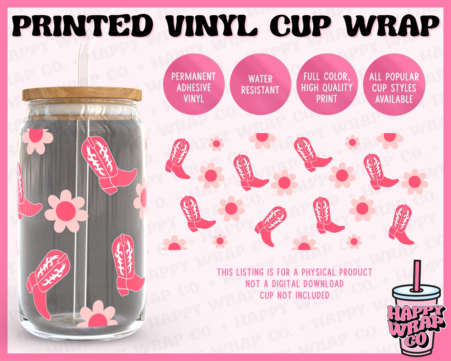 Cowgirl Boots and Flowers - Vinyl Beer Can Glass Wrap