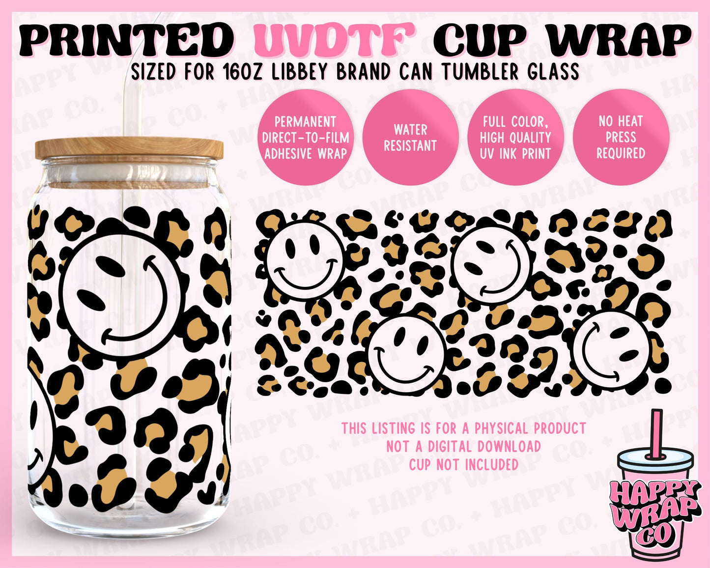 Cheetah Smile - UVDTF Beer Can Glass Wrap (Ready-to-Ship)